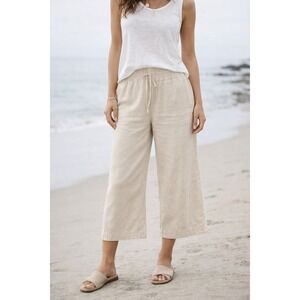 2/$30 Thread &  Supply Pants S Cream Elastic Waist Wide Leg Linen Blend Coastal